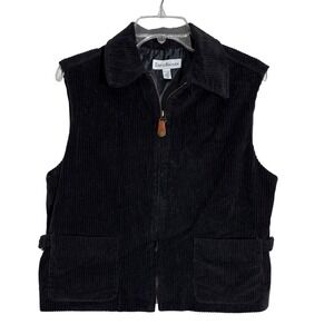 David Brooks Black‎ Corduroy Zip Front Vest Women's Size Medium Utility Pockets